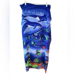 Rima Tropical Royal Blue Caribbean Hand Painted Ocean Fish Dolphin Sarong Scarf